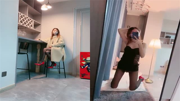 高跟鞋黑丝苗条骚货自摸嫩穴自慰，饥渴勾引狼友狠狠操！